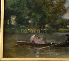 Olvashatatlan jelzéssel: Csónakázók. Akvarell, papír. Dekoratív fakeretben. 18x26,5 cm