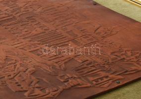 Litkei József (1922-1988): Buda. Domborított bőr, szövetre applikálva, hátoldalán címkén jelzett, 27...