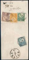 1873 Levéldarab Réznyomat 2kr + 3kr + 5kr + 10kr (4 színű) bélyeggel egy Szántóról Nyitrára feladott ajánlott levélről. Egyetlen lézető ilyen frankatúra! Ferchenbauer szignóval a hátoldalán