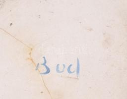 Bod Éva (1924-2004): Tengerkék padlóváza. Feketén pöttyözött élénk kék mázas kerámia. Jelzett, szájá...