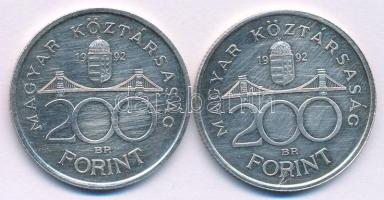 1992. 200Ft Ag "MNB" (2x) T:AU,XF patina Adamo F13