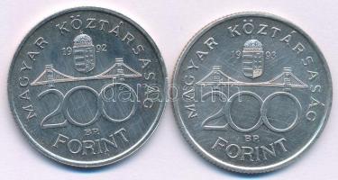 1992. 200Ft Ag "MNB" + 1993. 200Ft Ag "MNB" T:AU,XF Adamo F13