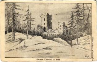 Csicsóújfalu, Csicsó, Ciceu-Corabia; Ruinele Ciceului, Cetatea Ciceu / Csicsó várának romjai 1865-ben / castle ruins in 1865 s: Varjus (fa)