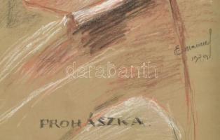 Emanuel Béla (1879-1976): Prohászka Ottokár portréja, 1970. Pasztell, papír, jelezve jobbra középen ...