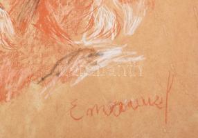 Emanuel Béla (1879-1976): Búsul a lengyel..hona állapotján. Pasztell, karton, jelezve jobbra lent. S...