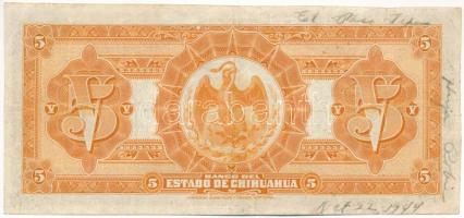 Mexikó / El Banco del Estado de Chihuahua 1913. 5P T:F ceruzás firka
Mexico / El Banco del Estado d...