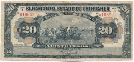 Mexikó / El Banco del Estado de Chihuahua 1913. 20P T:VG Mexico / El Banco del Estado de Chihuahua 1913. 20 Pesos C:VG Krause P#S134