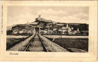 1902 Trencsén, Trencín; vasúti híd és vár. Wertheim Zsigmond kiadása / railway bridge and castle (EK)