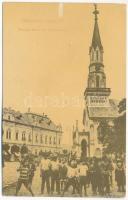 1913 Losonc, Lucenec; Kubinyi tér, református templom, üzlet. Roth Simon kiadása / square, Calvinist church, shop (EK)