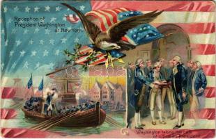 Reception of President Washington at New York. Washington taking the oath of office as President. Raphael Tuck & Sons George Washingtons Birthday Series of Postcards No. 124. Art Nouveau, Emb. litho (kopott sarkak / worn corners)