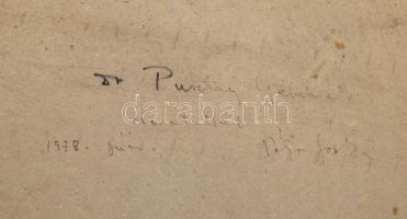 Pólya József (1923-1994): Vízforrás I. Vegyes technika, kollázs, papír. Hátoldalán jelzett és autogr...