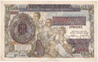 Szerbia / Német megszállás 1941. 1000D 500D-os bankjegyre nyomva T:F szép papír Serbia / German occupation 1941. 1000 Dinara printed on 500 Dinara banknote C:F fine paper