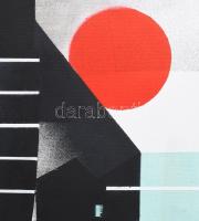 Koppány Attila (1947-): Ipari táj, 2022. Akril, vászon, kartonra kasírozva. Jelzett a hátoldalán. Ki...