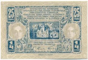 Jugoszlávia / Szerb-Horvát-Szlovén Királyság 1921. 25p / 1/4D T:XF Yugoslavia / Kingdom of the Serbs, Croats and Slovenes 1921. 25 Para / 1/4 Dinar C:XF