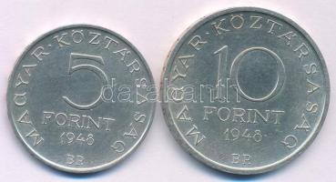 1948. 5Ft Ag "Petőfi" + 10Ft Ag "Széchenyi" T:AU 
Adamo EM1, EM2