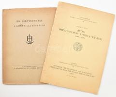 Szentkuty Pál: A könyvillusztráció. Különlenyomat a kilencedik Hungária Könyvből. Bp., 1943, Hungária-ny., 19 p. Kiadói papírkötés, szakadozott borítóval. +  Kelényi B. Ottó: Budai impresszumos nyomtatványok 1688-1708. Különlenyomat. Tanulmányok III. Bp., 1933, Fővárosi Könyvtár, 17+1 p.+3 t. Kiadói papírkötés.