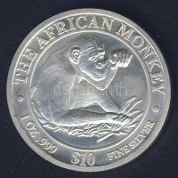 Szomália 2002. 10$ Ag "Afrikai majom" 1oz. T:1-