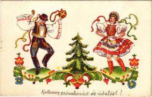 1942 Magyar folklór üdvözlőlap / Hungarian folklore greeting card (felületi sérülés / surface damage...