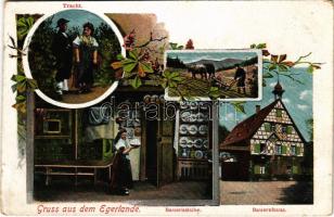 1918 Gruss aus dem Egerlande. Tracht, Bauernstube, Bauernhaus / Czech folklore, peasant house and room, popular costumes. Art Nouveau, floral (Rb)