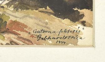 Gebhardt Béla (1901-1990): "Csatorna fektetés", 1944. Akvarell, papír, Jelzett. Paszpartub...