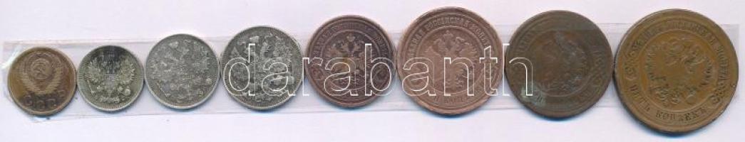 Orosz Birodalom 1878-1909. 2k-5k Cu (4klf) + 1913-1915. 10k Ag + 15k Ag + 20k Ag + Szovjetunió 1955....