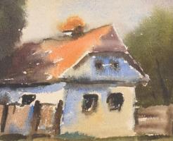 Ujj Martin (1900-1988): Színes ház (Erdély?). Akvarell, papír, jelzett. Paszpartuban, hátoldalán rom...