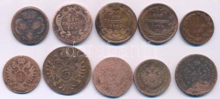 Vegyes ~1760-1850. 10db klf osztrák és magyar Cu krajcár, közte 1780K 1kr Cu "Mária Terézia&quo...