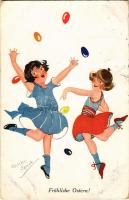 1924 Fröhliche Ostern! / Children art postcard with Easter greetings s: Chicky Spark (tear), 1924 Kellemes húsvétot! Gyerek művészlap, s: Chicky Spark (szakadás)