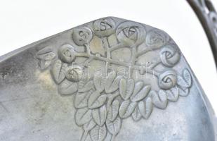 Osiris szecessziós ón kosár kínáló, jelzett, kis kopással, 29x19x18 cm, minimális deformálódással