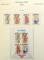 1980-as Olimpiai Játékok német kiadású falcmentes előnyomott album, szép állapotban, benne 80 sor és 38 blokk (Mi EUR 680,-)