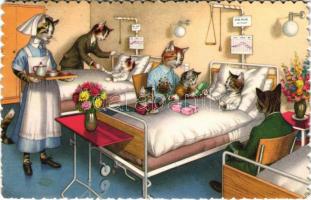 Cats in the cat hospital. Alfred Mainzer 4879. (ragasztónyom / glue marks)