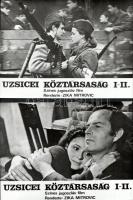 cca 1974 ,,Uzsicei Köztársaság" című jugoszláv film jelenetei és szereplői, 9 db vintage produkciós filmfotó (vitrinfotó, lobbyfotó) ezüst zselatinos fotópapíron, a használatból eredő (esetleges) kisebb hibákkal, 18x24 cm