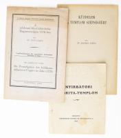 Vegyes templommal kapcsolatos tétel, 3 db:   Tóth László: A jubileumi búcsú kihirdetése Magyarországon 177-ban. Különlenyomat. Bp., 1928, Római Magyar Történeti Intézet, (Kir. M. Egyetemi Nyomda), 56 p. Magyar és német nyelven.;   Jajczay János: Küzdelem a templom szépségéért. Különlenyomat. Bp., 1943, Pallas-ny., 18 p. Kiadói papírkötés.;   A nyírbátori minorita-templom. Bp., 1925, Stephaneum, 1 p.+7 t. Kiadói papírkötés, foltos borítóval.;