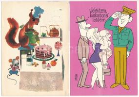 45 db MODERN magyar retro grafikai motívum képeslap. Képzőművészeti Alap: üdvözlő, reklám, humor, ka...