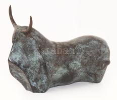 Ismeretlen szobrász: Art deco bölény. Antikolt bronz, hibátlan, 22x16,5 cm