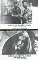 cca 1977 ,,Szerelem első látásra" című szovjet filmvígjáték jelenetei és szereplői, 3 db produkciós filmfotó (vitrinfotó, lobbyfotó) nyomdatechnikával sokszorosítva kartonpapírra, egyoldalas nyomással, a használatból eredő (esetleges) kisebb hibákkal, 18x24 cm