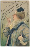 1904 Hölgy művészlap Emb. litho (ázott), 1904 L'Energique Belle-Mere / Lady art postcard. Emb. litho (wet damage)