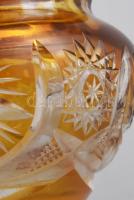 Mézsárgán pácolt kristály váza, ezüst (Ag) peremrésszel, jelzett, kopott, m: 8 cm