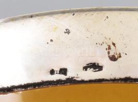 Mézsárgán pácolt kristály váza, ezüst (Ag) peremrésszel, jelzett, kopott, m: 8 cm