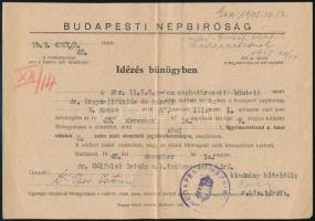 1945 Bp., a Budapesti Népbíróság idézése Dr. Krayzell Miklós és társai ellen indított bűnügyben. Krayzell Miklós volt ítélőtáblai elnök vezette azt a bírósági tanácsot, amely a biatorbágyi merénylet kapcsán lefolytatott perben halálra ítélte Fürst Sándor és Sallai Imre kommunista funkcionáriusokat 1932. július 29-én.