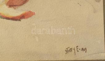 Tettey Emil (1885-1963): Csendélet, 1909. Akvarell, papír, jelezve jobbra lent. Üvegezett fakeretben...