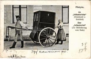 Pöstyén, Pistyan, Piestany; Az &quot;infanterista&quot; (közlekedő a fürdőből). L. Bernas / Der Infanterist (Zur Beförderung vom Bade) / spa carriage (Rb)