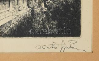 Arató Gyula (1889-1969): Turul szobor (Budai vár). Rézkarc, papír, jelzett, üvegezett fakeretben, 31...