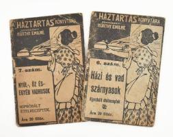 Házi és vad szárnyasok. + Nyul-, őz- és egyéb vadhusok. Kipróbált ételreceptek. Bp., (1913.) (Englánder ny., Tata). 32p. - 32p. /A ,,Háztartás könyvtára. Szerk. Kürthy Emilné. 6. és 7. szám./ Tüzve, kiadói, rajzos (Bernáth), papírborítókban. kis sérüléssel