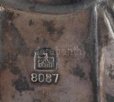 cca 19. sz. vége, Kayser szenteltvíztartó. Ezüstözött ón, eredeti üvegbetétjével, 18x9 cm