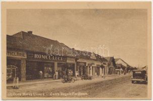 Marosújvár, Uioara, Ocna Mures; Calea Regele Ferdinand / Ferdinánd király útja, Romul Luca üzlete, automobil, kerékpárok / street view, shops, automobile, bicycles (fa)