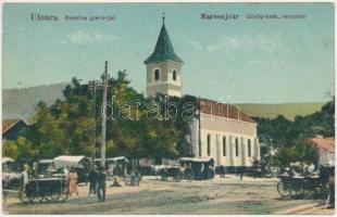 Marosújvár, Uioara, Ocna Mures; Biserica greco-cat. / Görögkatolikus templom, piac / Greek Catholic church, market (fl)