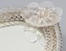 Murano kristály tükör, cca 1940, támasztós, kopással, m: 28 cm