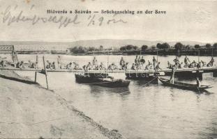 Száva constructing a bridge on the river