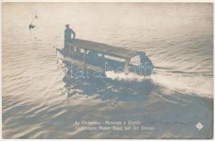 1915 Az ordonánc motoros a Dunán, motorcsónak. Révész és Biró felvétele / Ordonnanz-Motor-Boot auf der Donau. K.u.K. Kriegsmarine / WWI Austro-Hungarian Navy military messenger motorboat